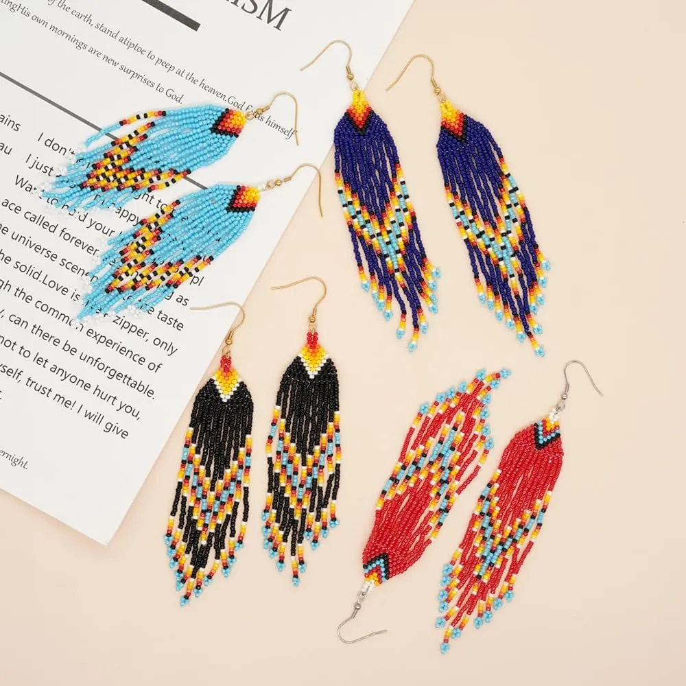 Festive Dangle Drop Beads Earrings for Women Trendy,Bohemian Handmade Glass Seed Beaded Prom Lucky Jewelry Gift.