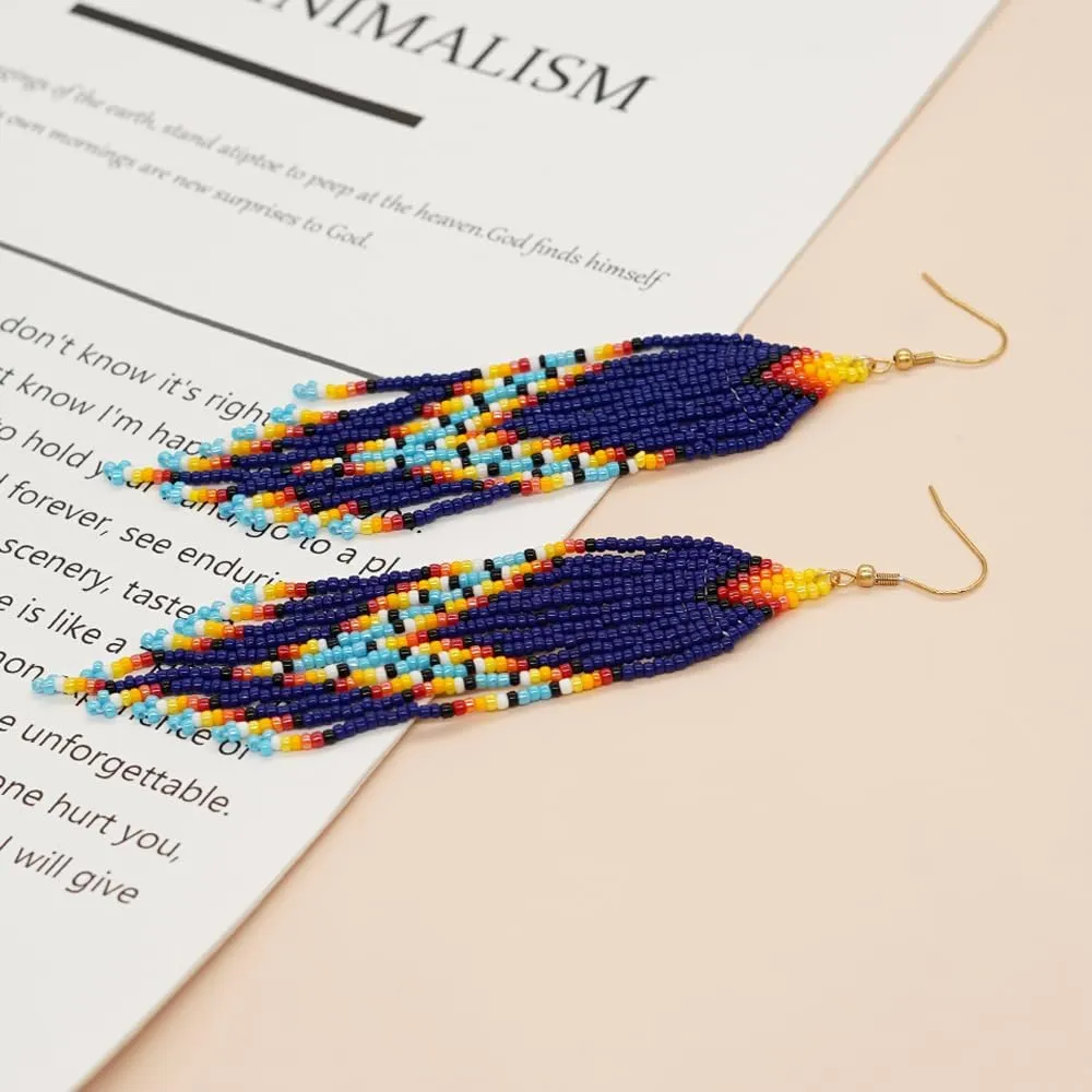 Festive Dangle Drop Beads Earrings for Women Trendy,Bohemian Handmade Glass Seed Beaded Prom Lucky Jewelry Gift.