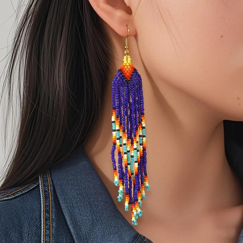 Festive Dangle Drop Beads Earrings for Women Trendy,Bohemian Handmade Glass Seed Beaded Prom Lucky Jewelry Gift.