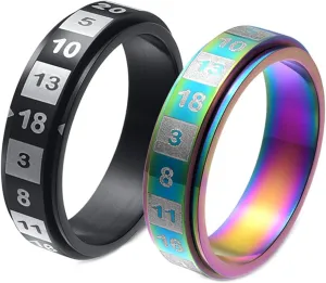 Fidget Rings for Anxiety for Men, 6MM Numbers Rotatable Anti Stress Fidget Spinner Ring, Colorful/Black Size 6-11