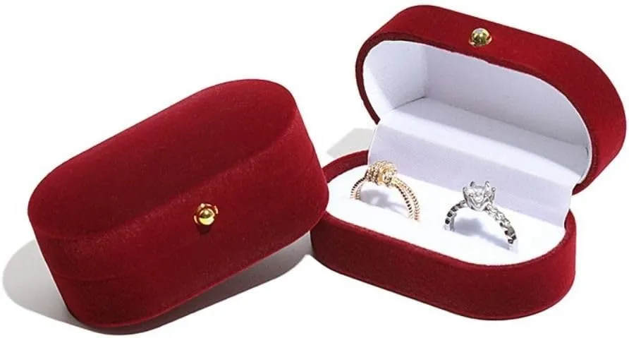 Finger Ring Box,Wedding Ring Case,Couple Rings Holder,Velvet Ring Box,2 Slots Ring Holder,Jewelry Storage Box,Portable Exquisite Ring Box(Wine red)
