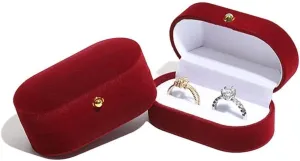 Finger Ring Box,Wedding Ring Case,Couple Rings Holder,Velvet Ring Box,2 Slots Ring Holder,Jewelry Storage Box,Portable Exquisite Ring Box(Wine red)