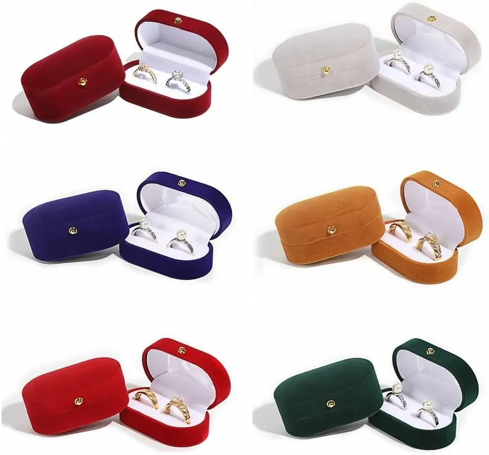 Finger Ring Box,Wedding Ring Case,Couple Rings Holder,Velvet Ring Box,2 Slots Ring Holder,Jewelry Storage Box,Portable Exquisite Ring Box(Wine red)