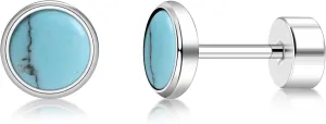 Flat Back Earrings for Women, G23 Titanium Hypoallergenic Onyx Earrings, Stone Flat Back Studs Earring for Multiple Piercings Flatback Earring Sensitive Ears