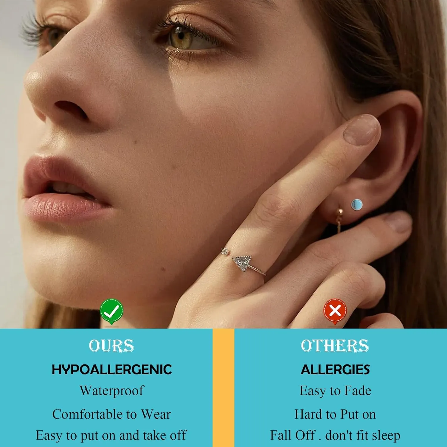 Flat Back Earrings for Women, G23 Titanium Hypoallergenic Onyx Earrings, Stone Flat Back Studs Earring for Multiple Piercings Flatback Earring Sensitive Ears