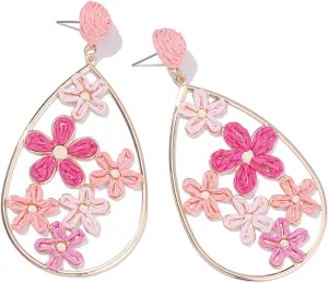 Flower Teardrop Earrings Boho Raffia Earrings Cute Floral Dangle Earrings Trendy Statement Jewelry for Women
