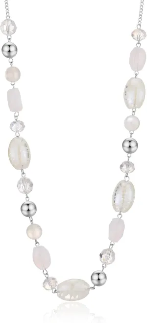 FULU AUTUMN Long Beaded Necklaces for Women Silver Link Chain Necklace with Shell Crystal Beads, Party Gifts for Her