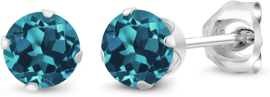 Gem Stone King 925 Sterling Silver Round 4MM Gemstone Birthstone Stud Earrings For Women Men