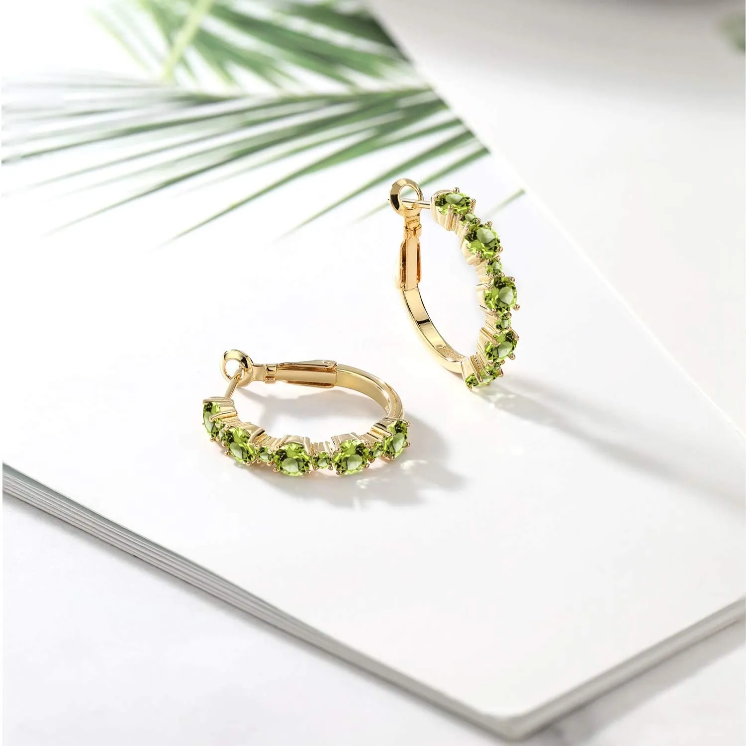 Gem Stone King Gemstone Birthstone Hoop Earrings for Women in 18K Yellow Gold Plated Silver| Alternating Round 4MM and 1.9MM Stones | Graduated Design | Fine Jewelry Earrings | 1 Inch Diameter Hoops