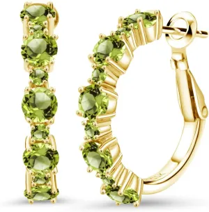 Gem Stone King Gemstone Birthstone Hoop Earrings for Women in 18K Yellow Gold Plated Silver| Alternating Round 4MM and 1.9MM Stones | Graduated Design | Fine Jewelry Earrings | 1 Inch Diameter Hoops