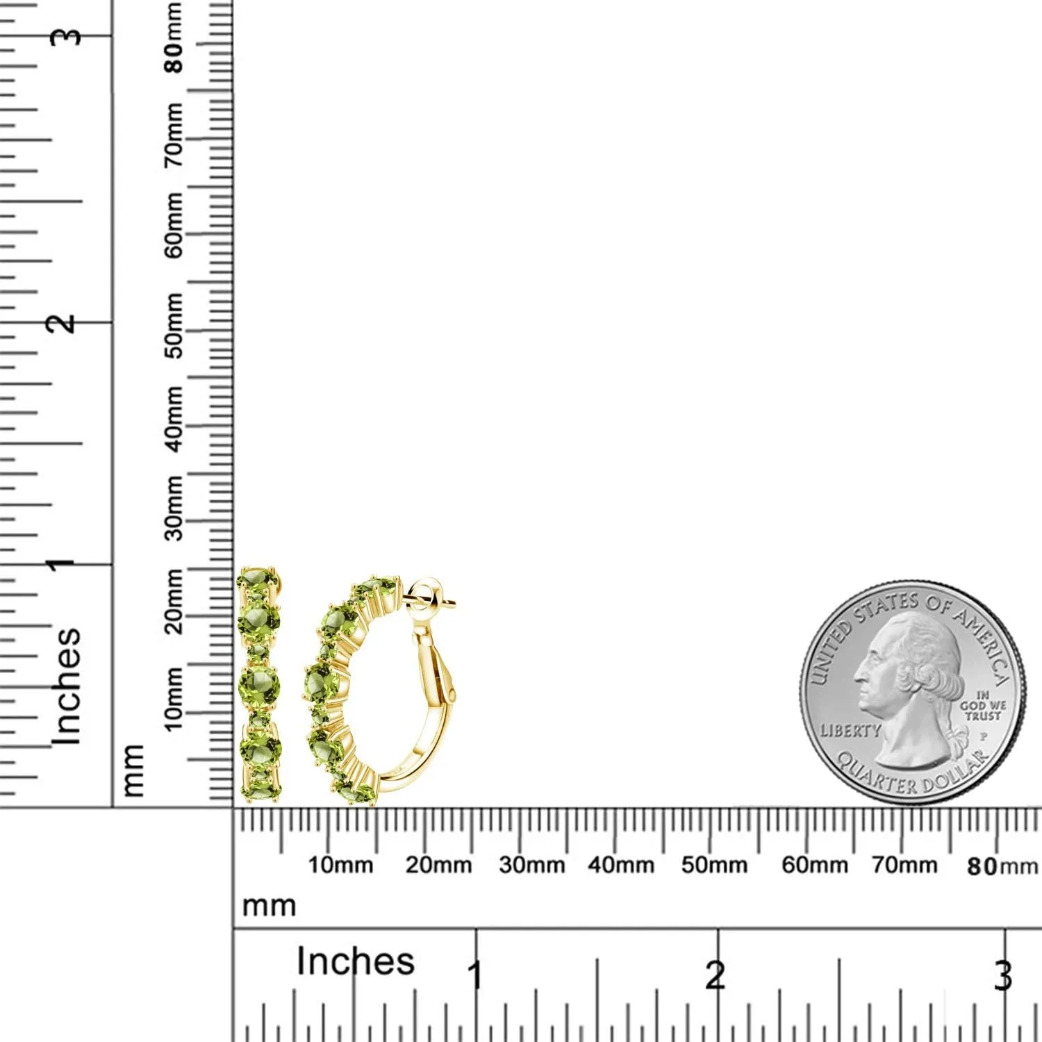 Gem Stone King Gemstone Birthstone Hoop Earrings for Women in 18K Yellow Gold Plated Silver| Alternating Round 4MM and 1.9MM Stones | Graduated Design | Fine Jewelry Earrings | 1 Inch Diameter Hoops