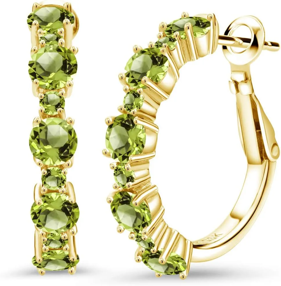 Gem Stone King Gemstone Birthstone Hoop Earrings for Women in 18K Yellow Gold Plated Silver| Alternating Round 4MM and 1.9MM Stones | Graduated Design | Fine Jewelry Earrings | 1 Inch Diameter Hoops