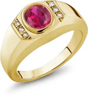 Gem Stone King Men's Gemstone Birthstone and White Created Sapphire Ring in 18K Yellow Gold Plated Silver | Oval Cut 8X6MM with Round 1.25MM Accents | Fine Jewelry For Men | Sizes 7-13