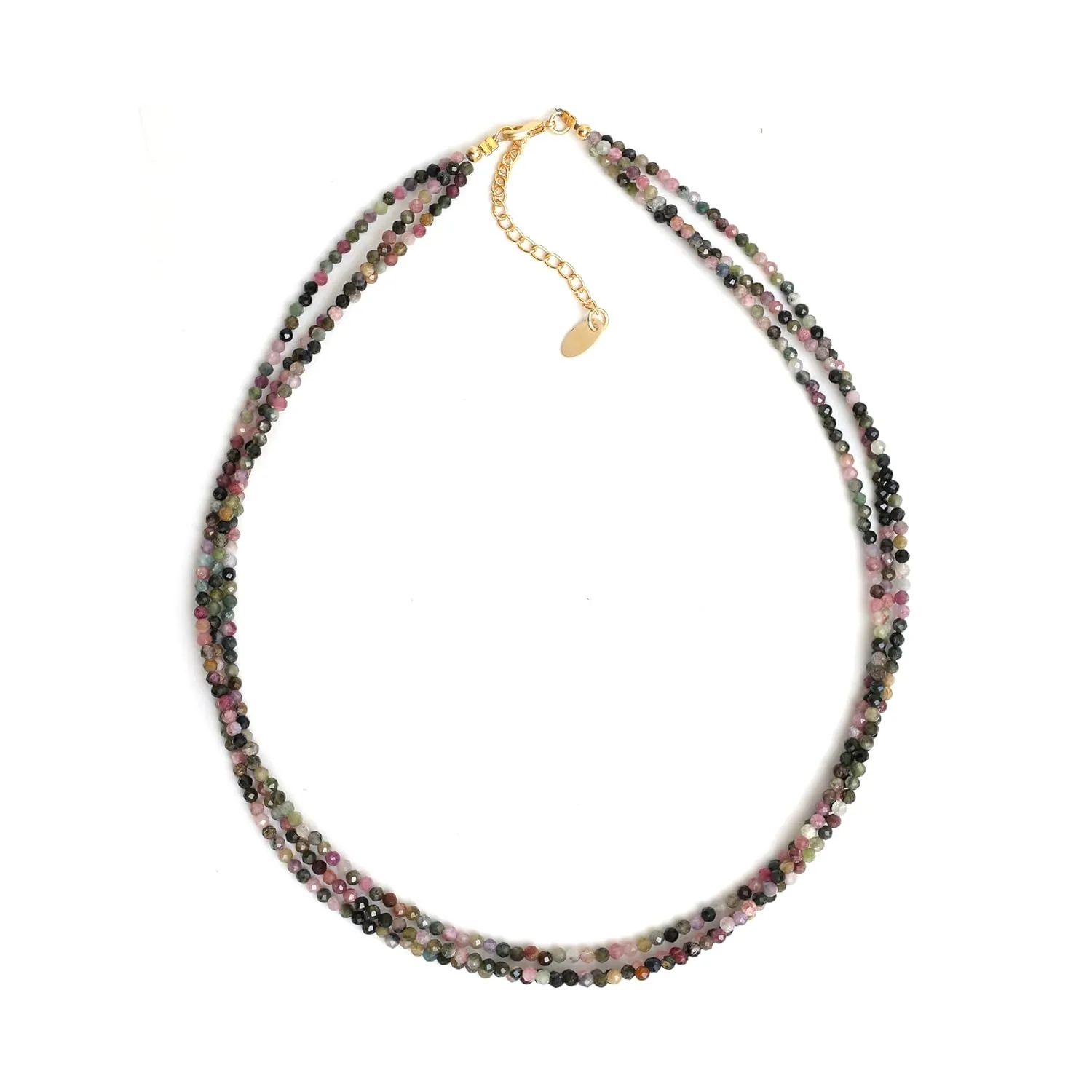 Gempires Multi Tourmaline Gemstone Beaded Necklace Handmade Choker Crystal Jewelry Hypoallergenic 18 Inch Gold Plated Triple Layered Necklace For Women
