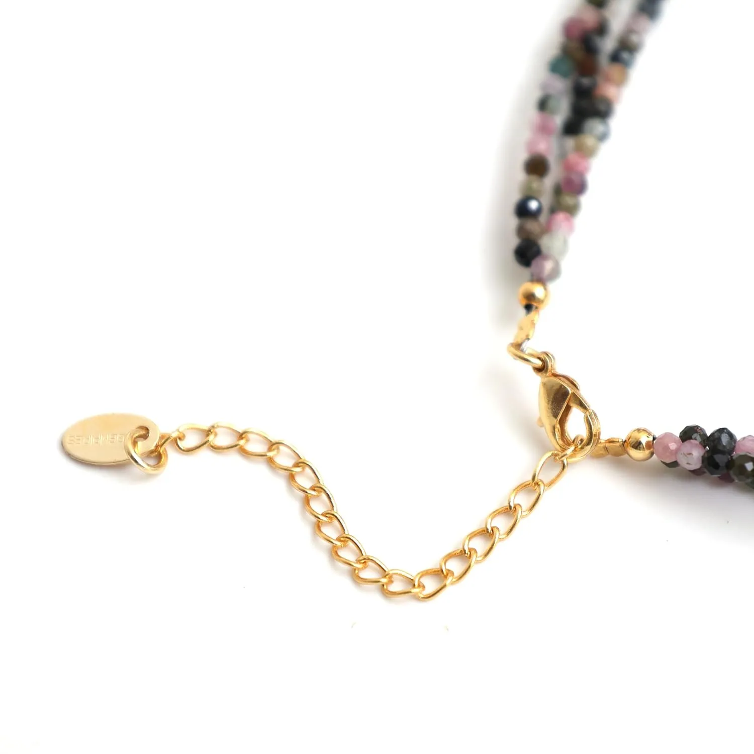 Gempires Multi Tourmaline Gemstone Beaded Necklace Handmade Choker Crystal Jewelry Hypoallergenic 18 Inch Gold Plated Triple Layered Necklace For Women