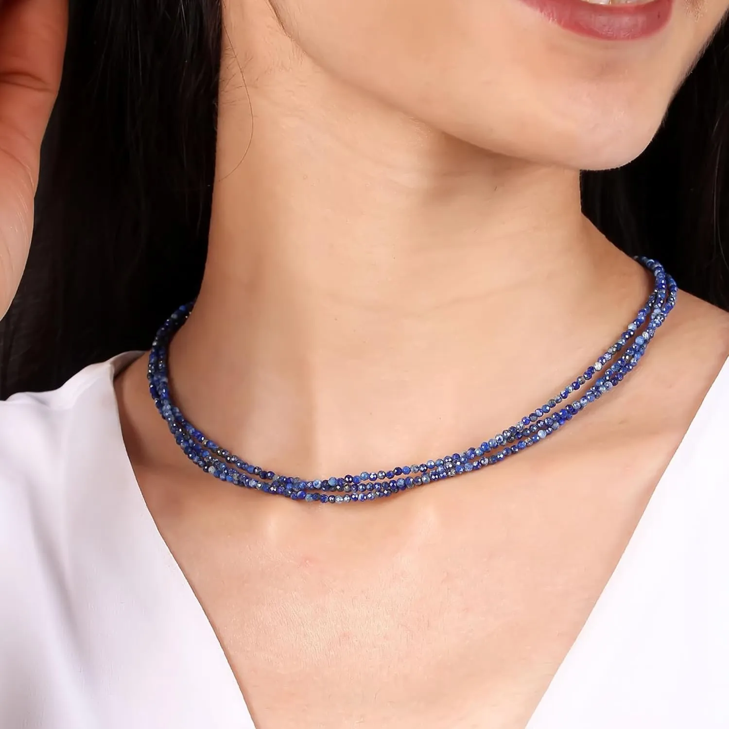 Gempires Multi Tourmaline Gemstone Beaded Necklace Handmade Choker Crystal Jewelry Hypoallergenic 18 Inch Gold Plated Triple Layered Necklace For Women
