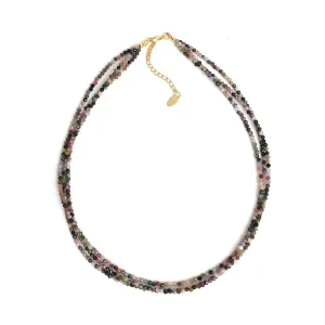 Gempires Multi Tourmaline Gemstone Beaded Necklace Handmade Choker Crystal Jewelry Hypoallergenic 18 Inch Gold Plated Triple Layered Necklace For Women