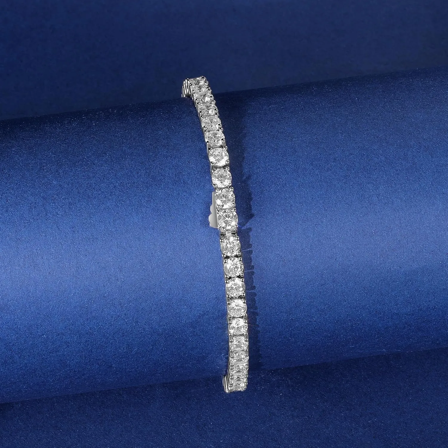 Gemsme 3/4/5mm Tennis Bracelet, 18k White Gold Plated 3MM/4MM/5MM Iced Out Round Cubic Zirconia Tennis Bracelet for Women Men 6.5/7/7.5 Inches