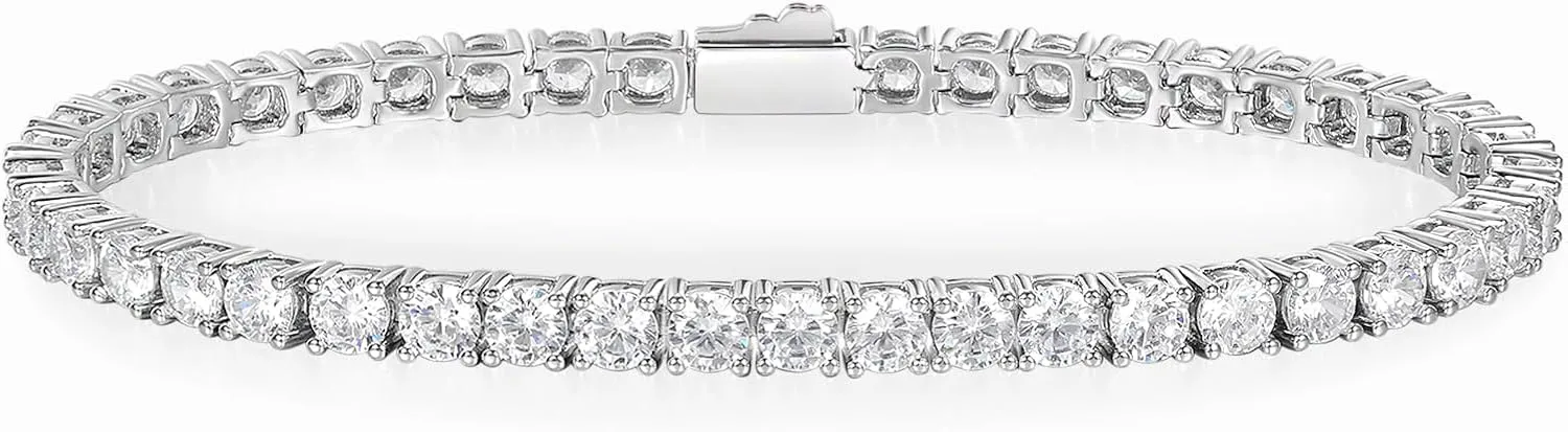 Gemsme 3/4/5mm Tennis Bracelet, 18k White Gold Plated 3MM/4MM/5MM Iced Out Round Cubic Zirconia Tennis Bracelet for Women Men 6.5/7/7.5 Inches