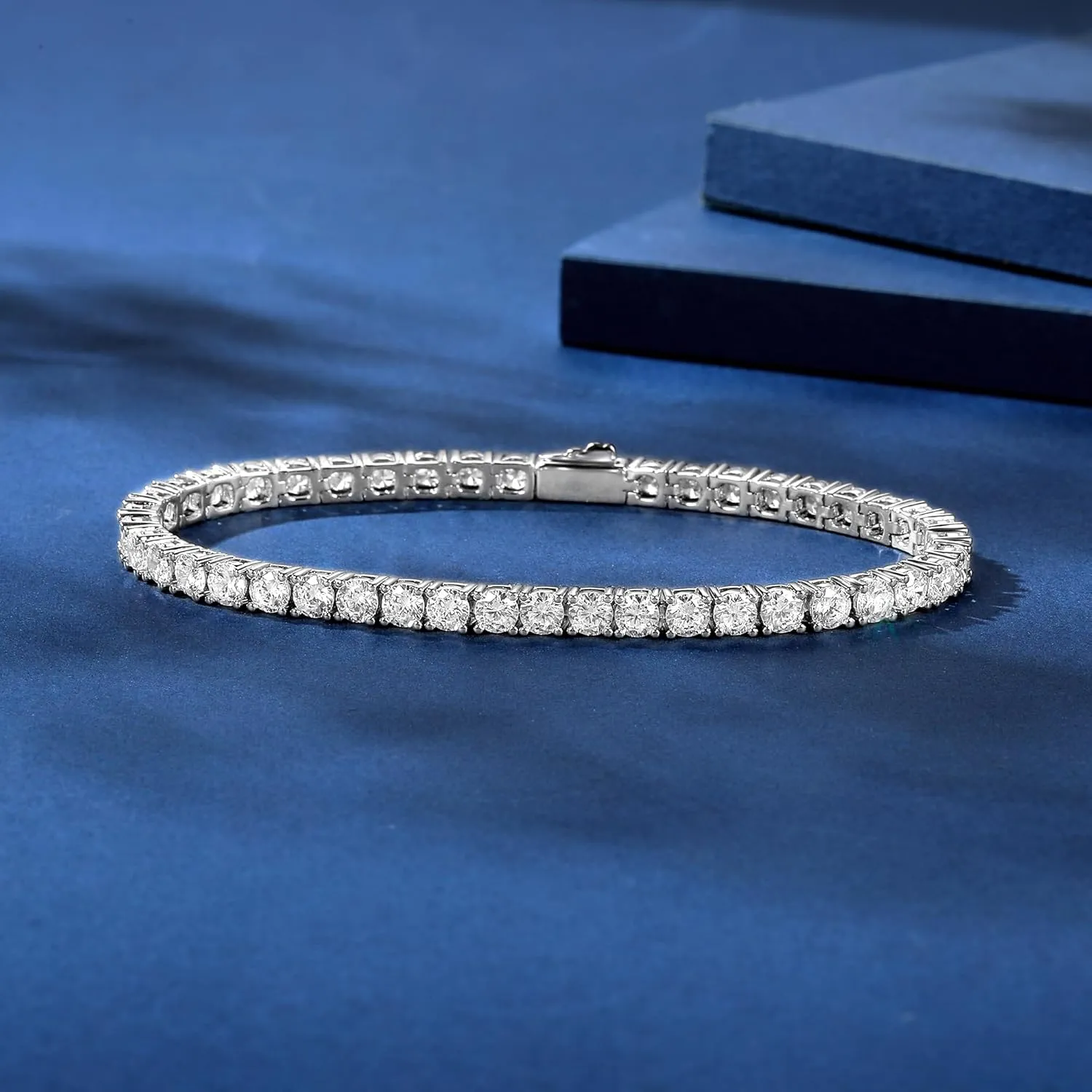 Gemsme 3/4/5mm Tennis Bracelet, 18k White Gold Plated 3MM/4MM/5MM Iced Out Round Cubic Zirconia Tennis Bracelet for Women Men 6.5/7/7.5 Inches