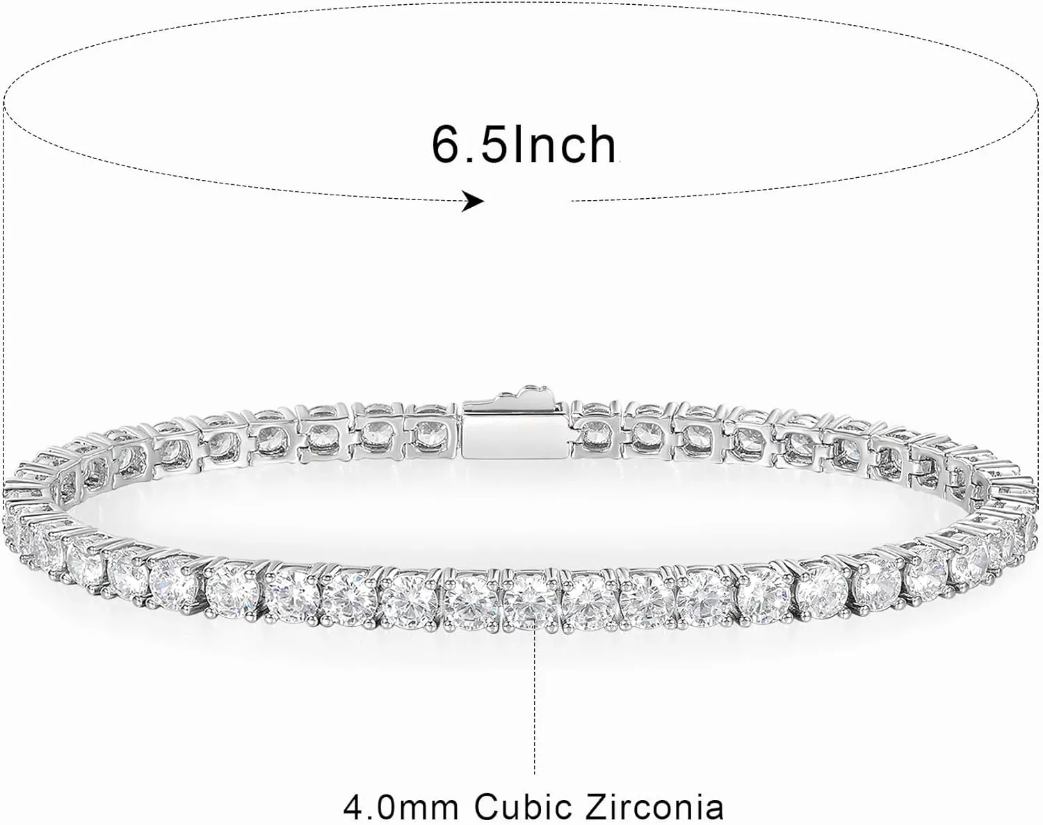 Gemsme 3/4/5mm Tennis Bracelet, 18k White Gold Plated 3MM/4MM/5MM Iced Out Round Cubic Zirconia Tennis Bracelet for Women Men 6.5/7/7.5 Inches