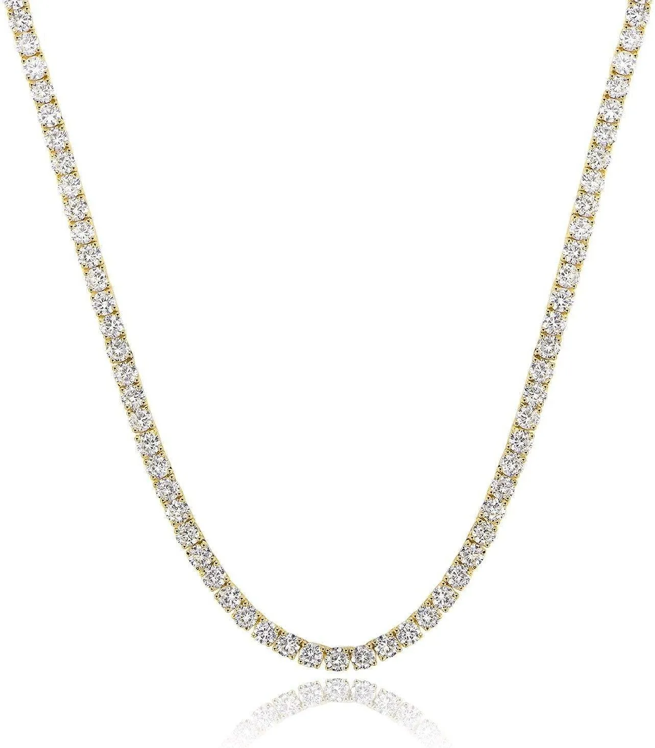Gemsme 4.0mm CZ Tennis Necklace, 18K White/Yellow Gold Plated 4.0mm Round Cubic Zirconia Classic Tennis Necklace 16-24 Inches