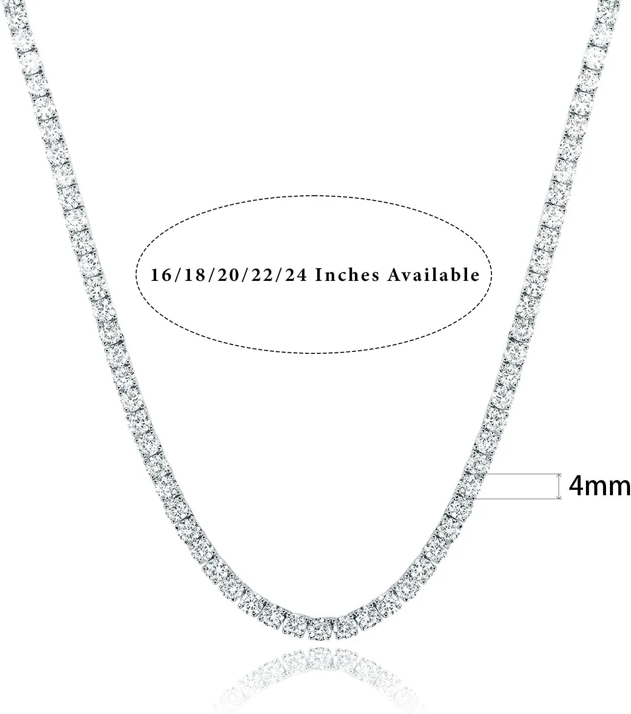 Gemsme 4.0mm CZ Tennis Necklace, 18K White/Yellow Gold Plated 4.0mm Round Cubic Zirconia Classic Tennis Necklace 16-24 Inches