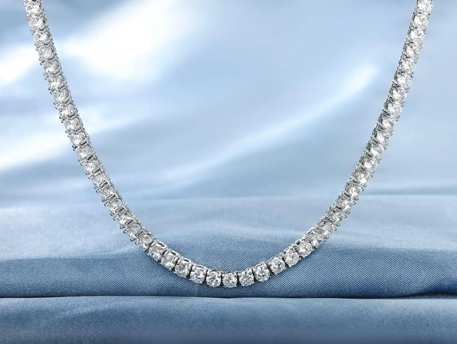 Gemsme 4.0mm CZ Tennis Necklace, 18K White/Yellow Gold Plated 4.0mm Round Cubic Zirconia Classic Tennis Necklace 16-24 Inches