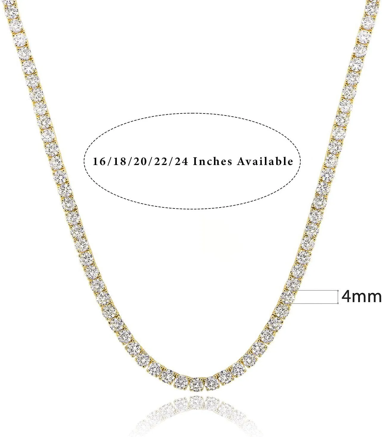 Gemsme 4.0mm CZ Tennis Necklace, 18K White/Yellow Gold Plated 4.0mm Round Cubic Zirconia Classic Tennis Necklace 16-24 Inches