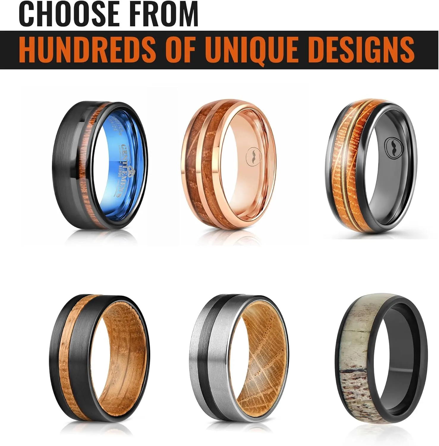 Gentlemen's Bands Black Wedding Band for Men | Hammered Tungsten Rings for Men With Deer Antler Inlay, 8mm | Includes Silicone Band, Walnut Box, and Leather Pouch Gift Set | Engagement, Promise Ring