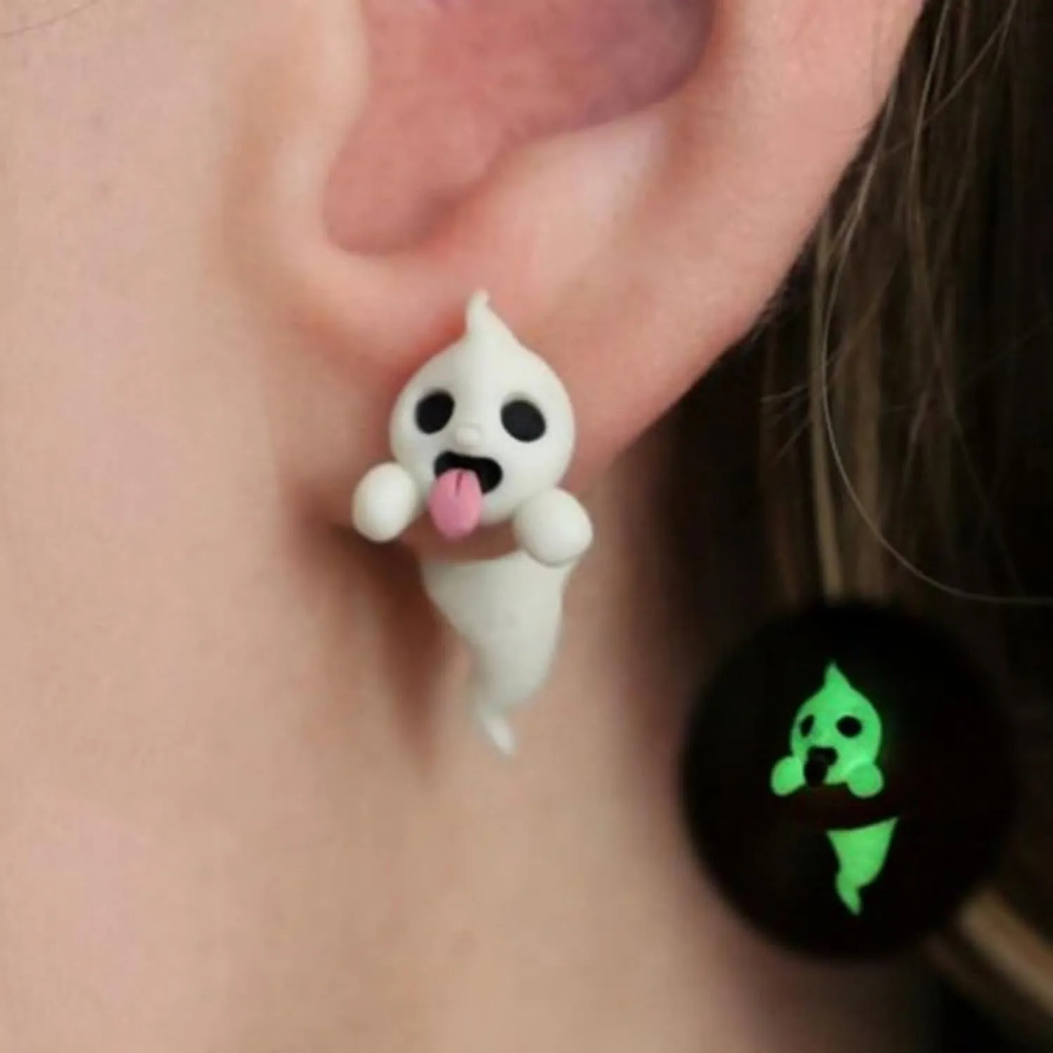Ghost Earrings for Women - Cute Animal & Dinosaur Studs, Luminous Rubber Earrings for Halloween & Trendy Elegant Jewelry
