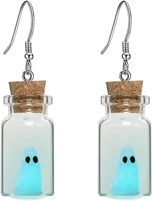 Ghost Earrings for Women Ghost in A Bottle Earrings The Adopt A Ghost Earrings Halloween Tiny Glow-In-The-Dark Spooky Charm Dangle Earrings Halloween Funny Jewelry for Women