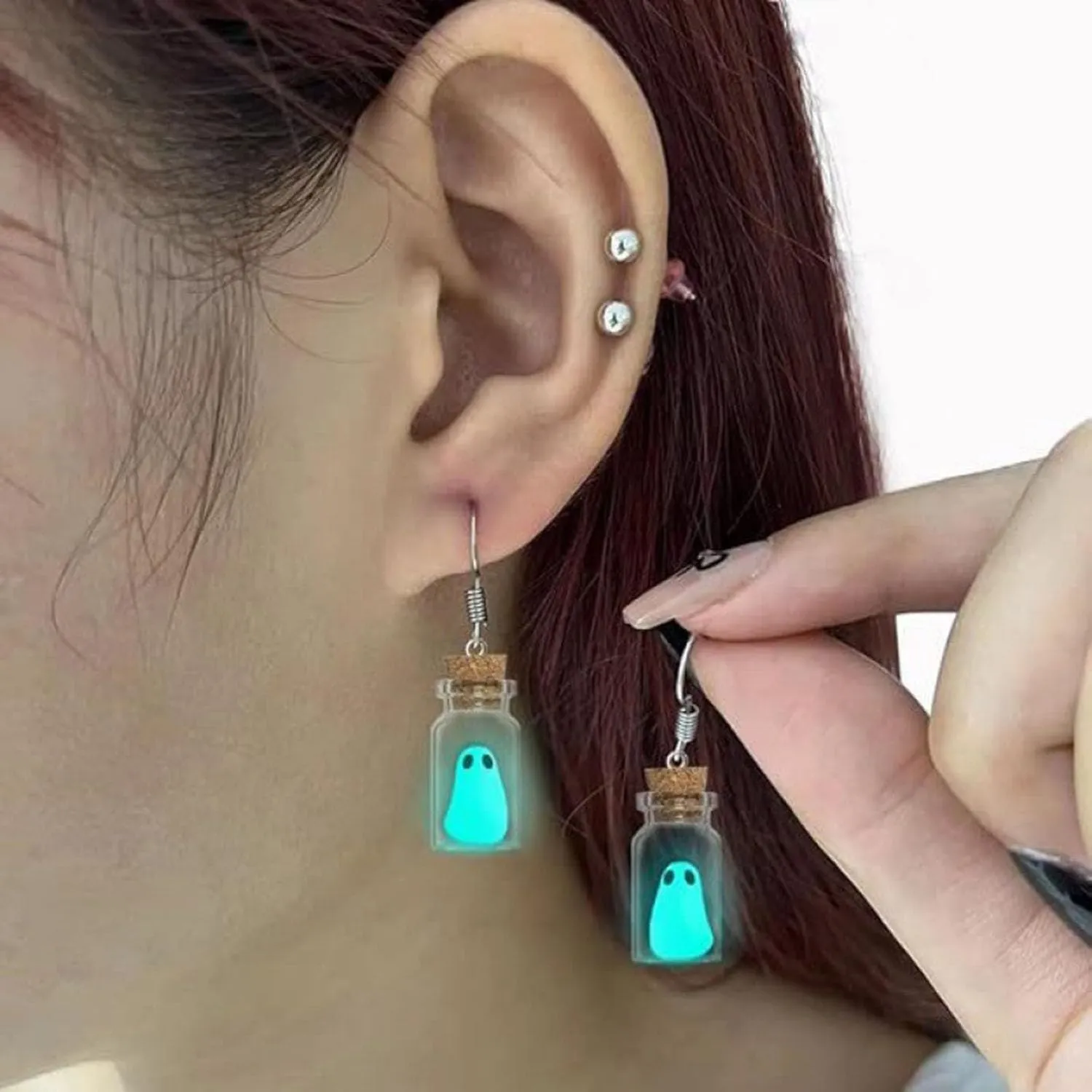 Ghost Earrings for Women Ghost in A Bottle Earrings The Adopt A Ghost Earrings Halloween Tiny Glow-In-The-Dark Spooky Charm Dangle Earrings Halloween Funny Jewelry for Women