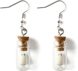 Ghost Earrings, Ghost In A Bottle Earrings, The Adopt A Ghost Earrings, Tiny Glow-In-The-Dark Spooky Charm Pendant Earrings Party Jewelry Gifts for Women