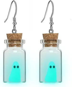 Ghost Earrings(Blue), Ghost In A Bottle Earrings, The Adopt A Ghost Earrings, Halloween Tiny Glow-In-The-Dark Spooky Charm Pendant Earrings Christmas Jewelry Gifts for Women