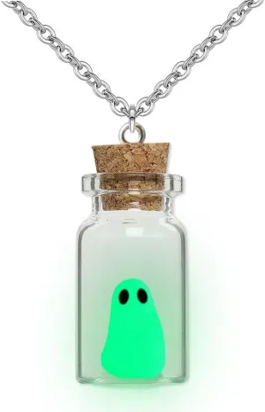 Ghost in A Bottle Pendant Necklace,Glow In The Dark Ghost Necklace The Adopt A Ghost Necklace Halloween Jewelry for Women and Men