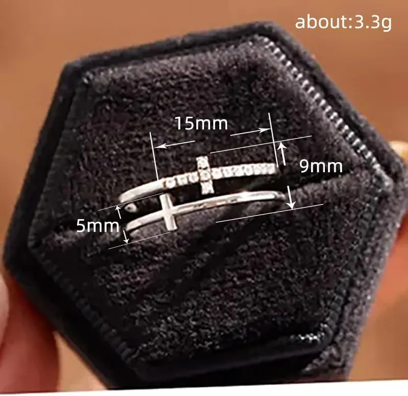 Gixaxak Double Cross Ring Gold Plated CZ Cross Ring 925 Sterling Silver Cubic Zirconia Plain Stackable Statement Promise Rings Inspiration Christian Ring Faith Hope Love Cross Religious Ring GIF 6