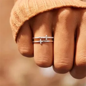 Gixaxak Double Cross Ring Gold Plated CZ Cross Ring 925 Sterling Silver Cubic Zirconia Plain Stackable Statement Promise Rings Inspiration Christian Ring Faith Hope Love Cross Religious Ring GIF 6