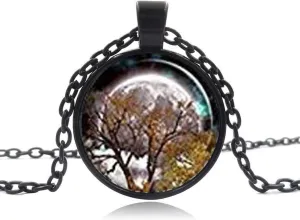 Glow in The Dark Moon and Tree Glowing Necklace, Glowing Jewelry, Glow in The Dark Pendant