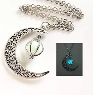 Glowing Orb Crescent Moon Glowing Necklace Glow in The Dark Necklace