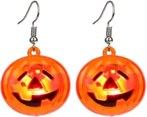 Glowing Pumpkin Skull Earrings Halloween Glowing Dangle Earrings Glow in the Dark Scary Party Cosplay Costume Jewelry