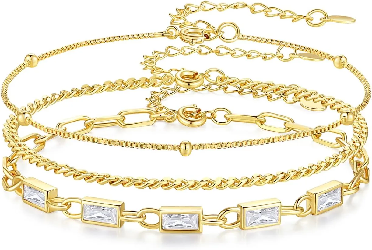 Gold Birthstone Bracelet for Women, 18K Gold Plated Layered Jewelry Bracelet Set, Women Dainty Stackable Bracelets Link Paperclip Chain Valentines Day Gift for Women