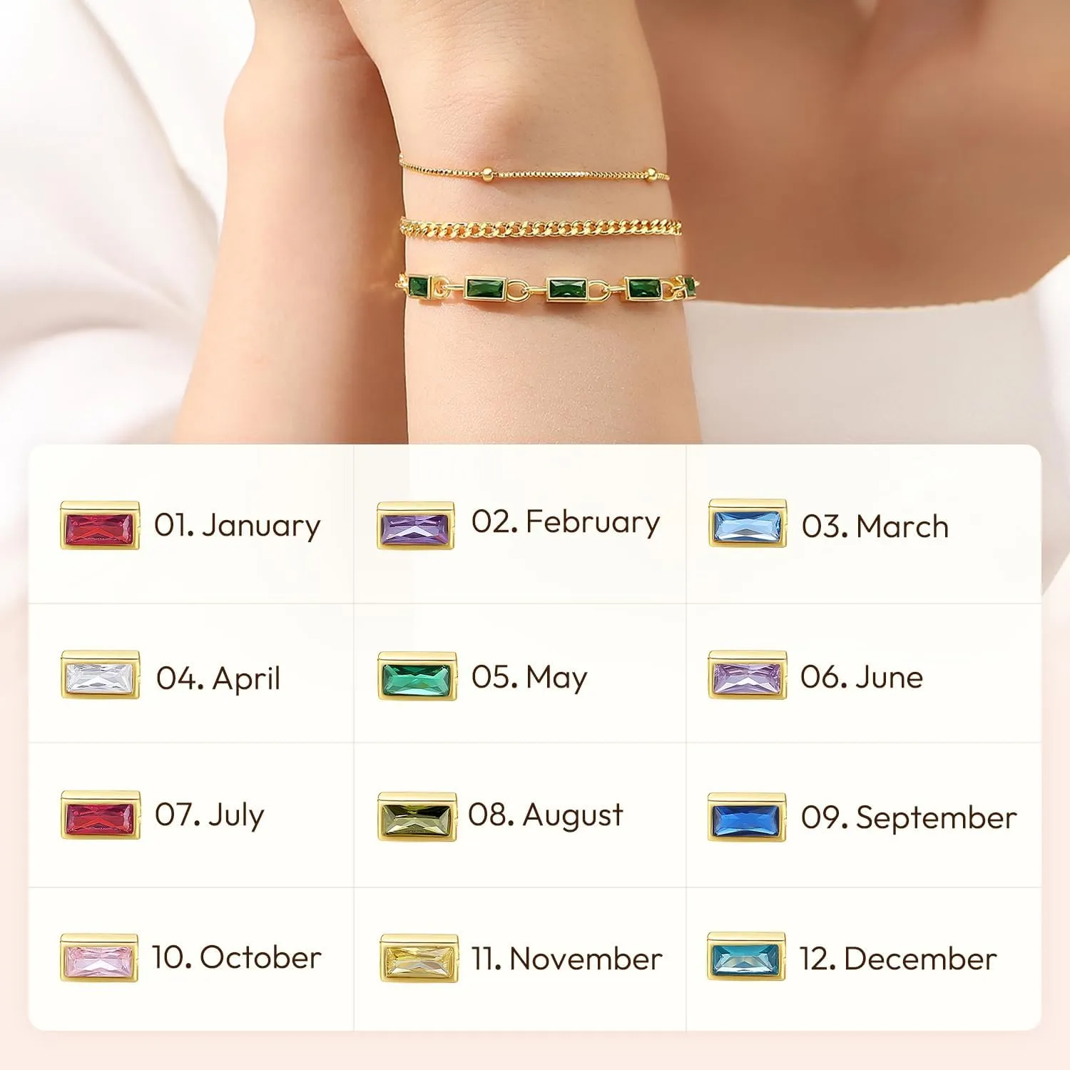 Gold Birthstone Bracelet for Women, 18K Gold Plated Layered Jewelry Bracelet Set, Women Dainty Stackable Bracelets Link Paperclip Chain Valentines Day Gift for Women
