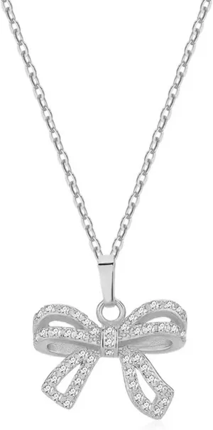Gold Bow Necklace for Women Silver Bow Pendant Necklace Delicate Cubic Zirconia Bow Necklace Birthday Holidays Hypoallergenic Jewelry