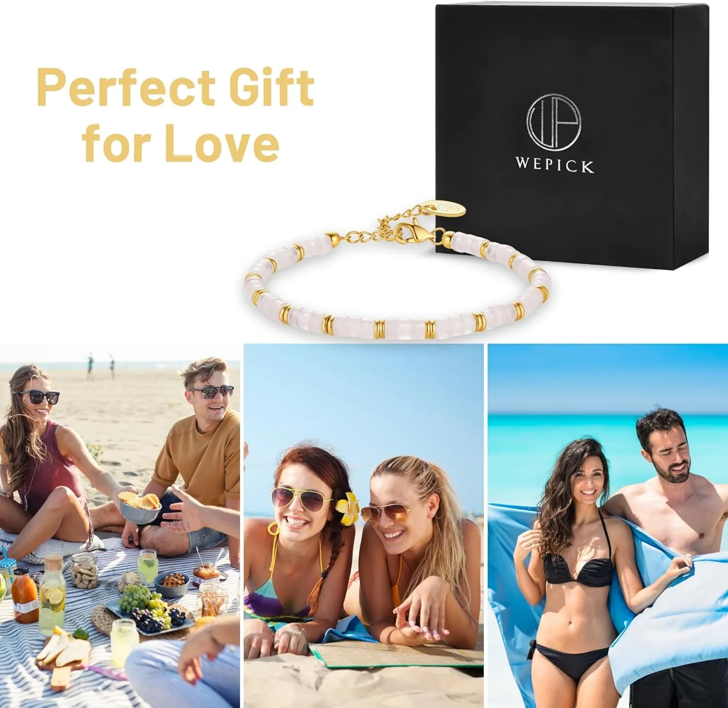 Gold Bracelets for Men 100% 6mm Natural Stone Beads Bracelets Dainty Black Onyx White Turstone Silver Link Adjustable Bracelet Women Jewelry Birthday Gifts for Mom Wife