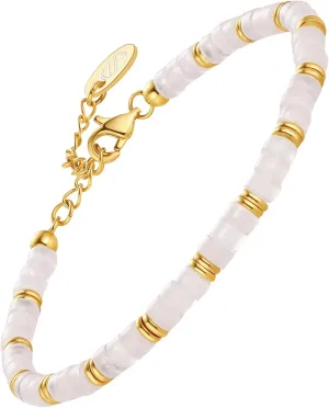 Gold Bracelets for Men 100% 6mm Natural Stone Beads Bracelets Dainty Black Onyx White Turstone Silver Link Adjustable Bracelet Women Jewelry Birthday Gifts for Mom Wife