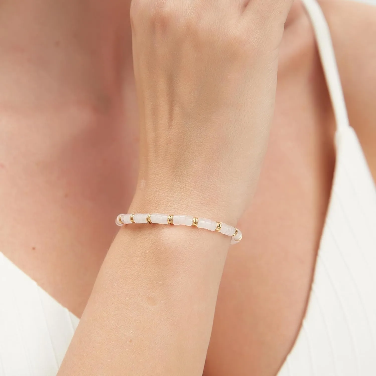 Gold Bracelets for Men 100% 6mm Natural Stone Beads Bracelets Dainty Black Onyx White Turstone Silver Link Adjustable Bracelet Women Jewelry Birthday Gifts for Mom Wife