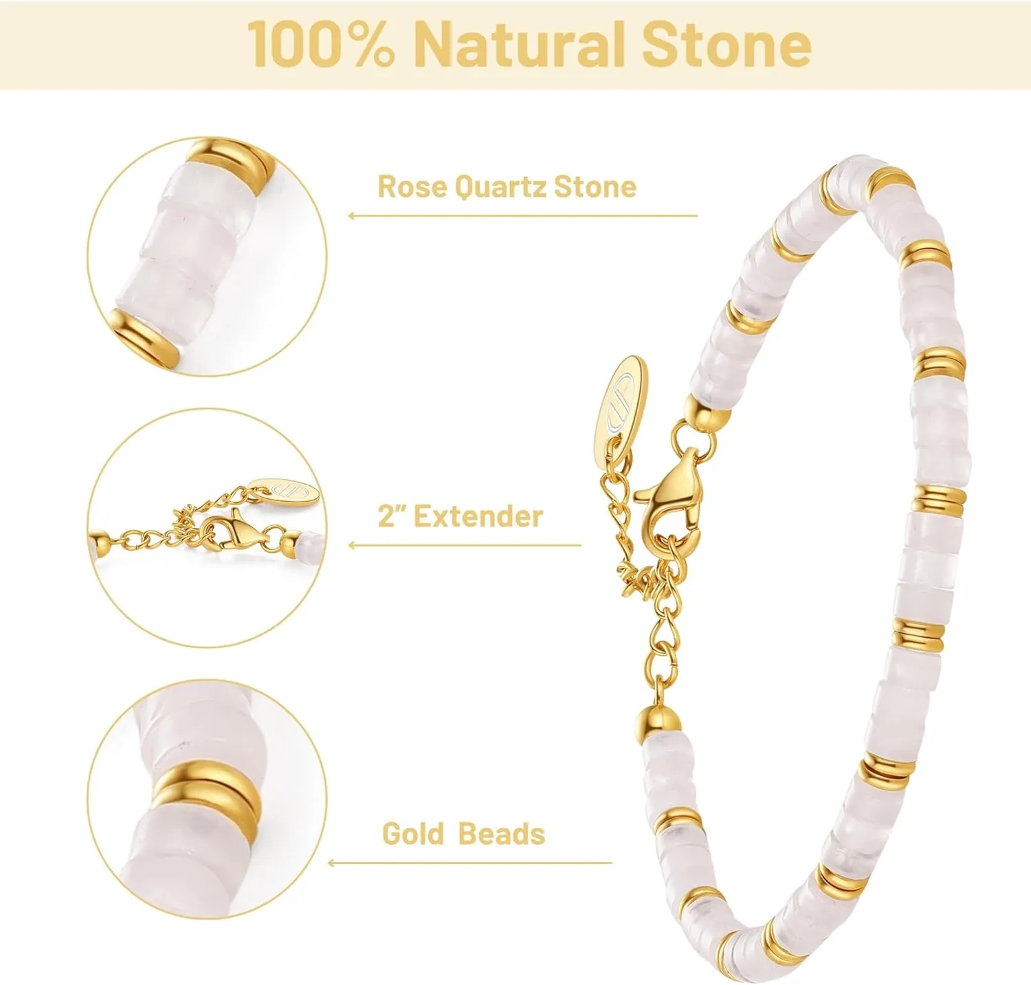 Gold Bracelets for Men 100% 6mm Natural Stone Beads Bracelets Dainty Black Onyx White Turstone Silver Link Adjustable Bracelet Women Jewelry Birthday Gifts for Mom Wife