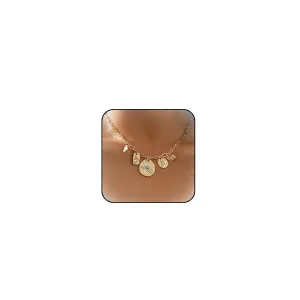 Gold Charm Necklace Layered Choker for Women Beach Summer Jewelry Gift Adjustable Dainty Chain Accessories