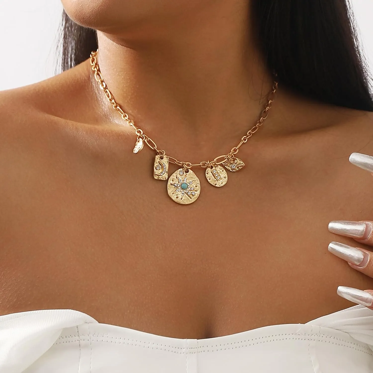 Gold Charm Necklace Layered Choker for Women Beach Summer Jewelry Gift Adjustable Dainty Chain Accessories